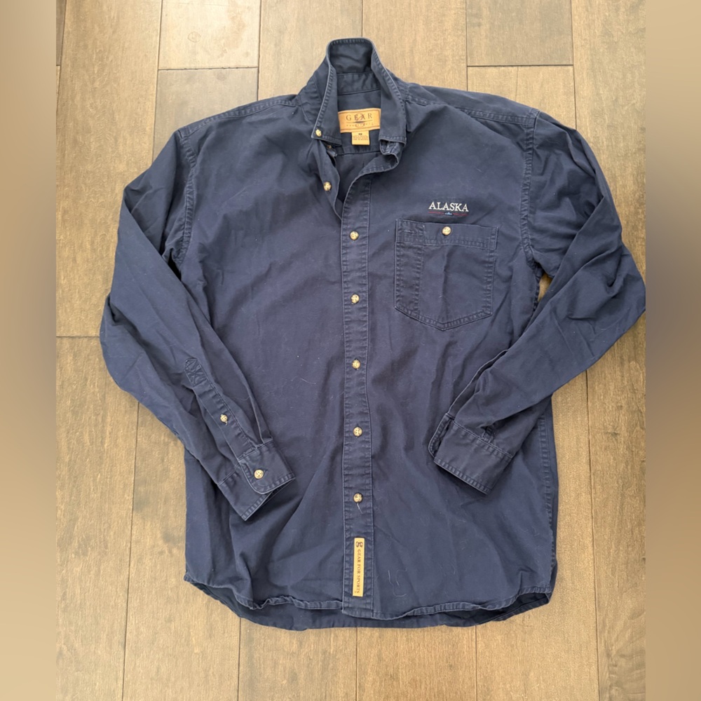 Gear For Sports Alaska Embroidered Button Up Shirt Navy Long Sleeve Size S